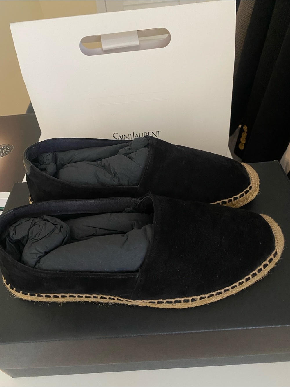 Saint Laurent Men’s black suede espadrilles, size 39.5